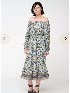 Sea New York 100% silk The Doe print blue off-shoulder midi-length dress